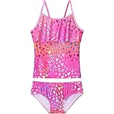 Nokecina Girls Tankini Swimsuit UPF50+ Ruffle 2 Piece Bathing Suit Full Coverage Kids Swimwear Ages 2-14 Years