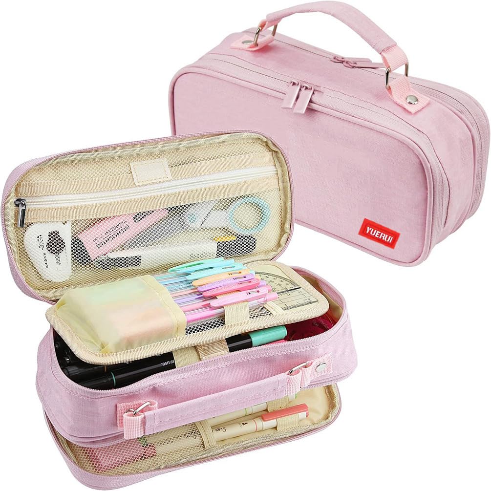 YOULIKE Large Capacity Pencil Case - Big Storage Pen Case with Compartments for Office College School - Pen Bag Pencil Pouch Stationery Organizer Box for Girls Boys Teen Adults (Pink)