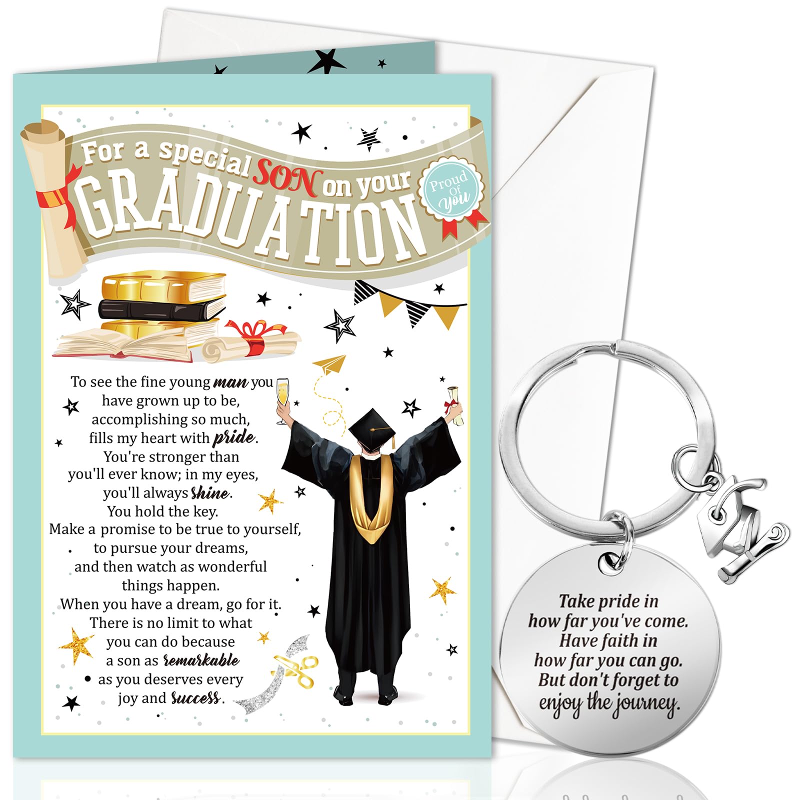 DPKOW 2026 Graduation Card & Keyring for Son, Well Done Card, Class of 2026 Grad Gift for Him