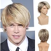Sallcks Mens Blonde Wig Short Layered Natural Synthetic Heat Resistant Wigs Halloween Cosplay Costume Halloween Wig