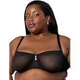 Curvy Couture Womens Sheer Mesh Unlined Underwire Smooth Balconette Bra