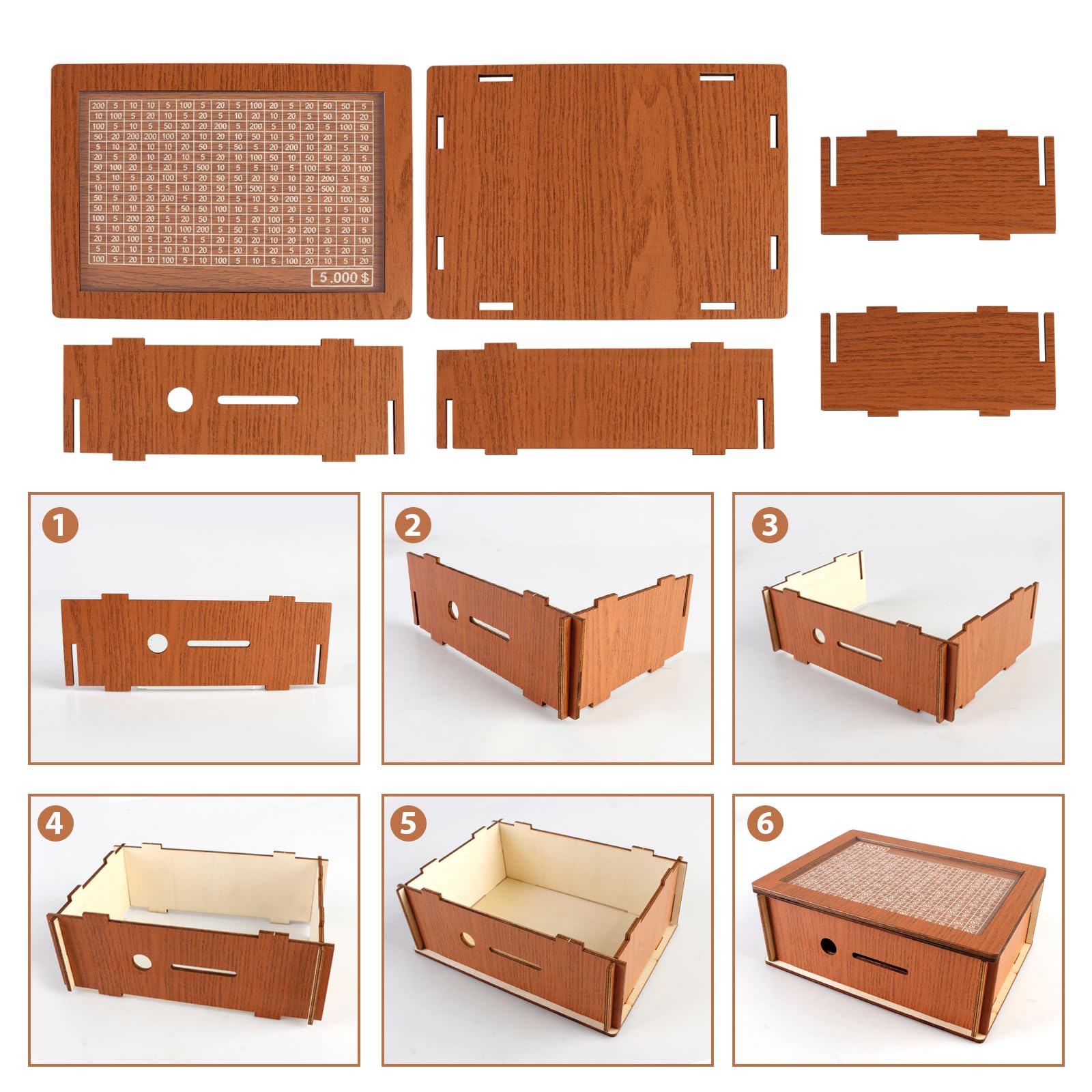 Cash Vault Wooden Savings Box,10000 Savings Challenge Box, Money Saver Box 10k Smash,Wooden Cash Savings Box with Money Target and Numbers (10000 Dollar)
