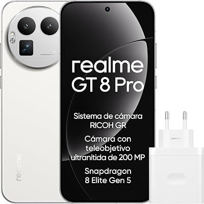 GT 8 Pro Smartphone 12GB+256GB, Sistema de cámara RICOH GR, Cámara con teleobjetivo ultranítida de 200 MP, Snapdragon 8 Elite Gen 5, Batería Titan de 7000 mAh, con Adaptador, Blanco