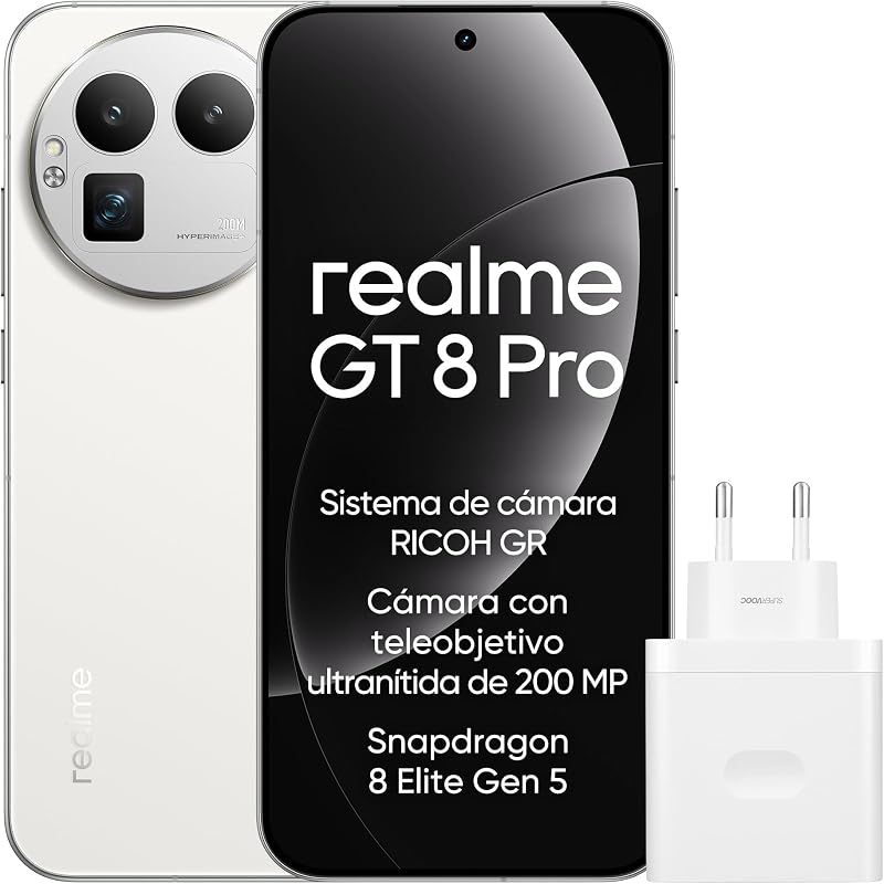 Smartphone GT 8 Pro 12GB+256GB, Sistema de Câmara Ricoh GR, Câmara Telefoto Ultra-Nítida de 200 MP, Snapdragon 8 Elite Gen 5, Bateria Titan de 7000 mAh, Branca