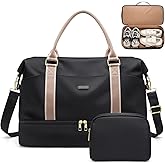 Weekender Bags for Women, Carry On Travel Duffel Bag with Shoe Compartment & Toiletry Bag, 46L Overnight Bag Gym Hospital Bags for Labor and Delivery (Black)