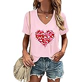 IFQ Valentines Day Shirt for Women Love Heart V-Neck T-Shirts Teenager Valentine Tee Tops