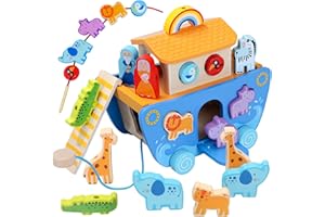 Tooysea Wooden Noah's Ark Toy with Animal Shape Sorter,Baptism Gifts for 1 2 3 4 Years Old,Montessori Toys for Toddlers,Baptism Gifts for Boys and Girls,24 Months Babies