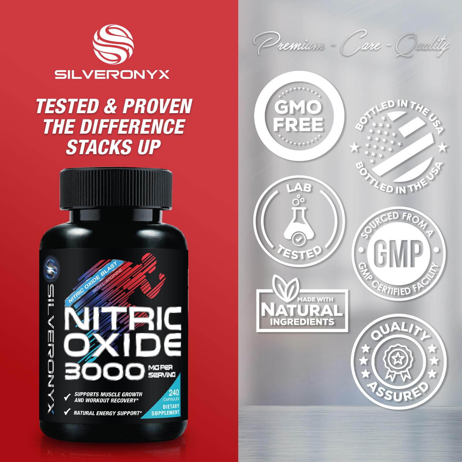 Extra Strength Nitric Oxide Booster 3000mg - 3X Strength L-Arginine AKG & Citrulline Malate - Premium Nitric Booster Natural Energy, Muscle & Heart Support, Bottled in USA Men & Women - 120 Capsules