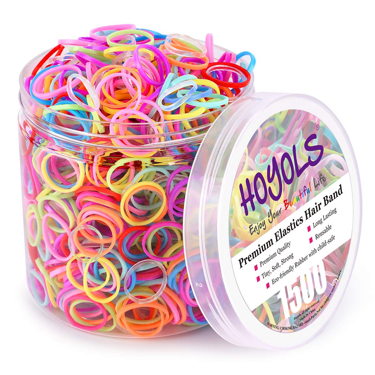 HOYOLS Small Elastics Hair Ties 10 Colored Mini Rubber Bands for Hair Ponytail Holders Hairband for Girl 1500 pcs