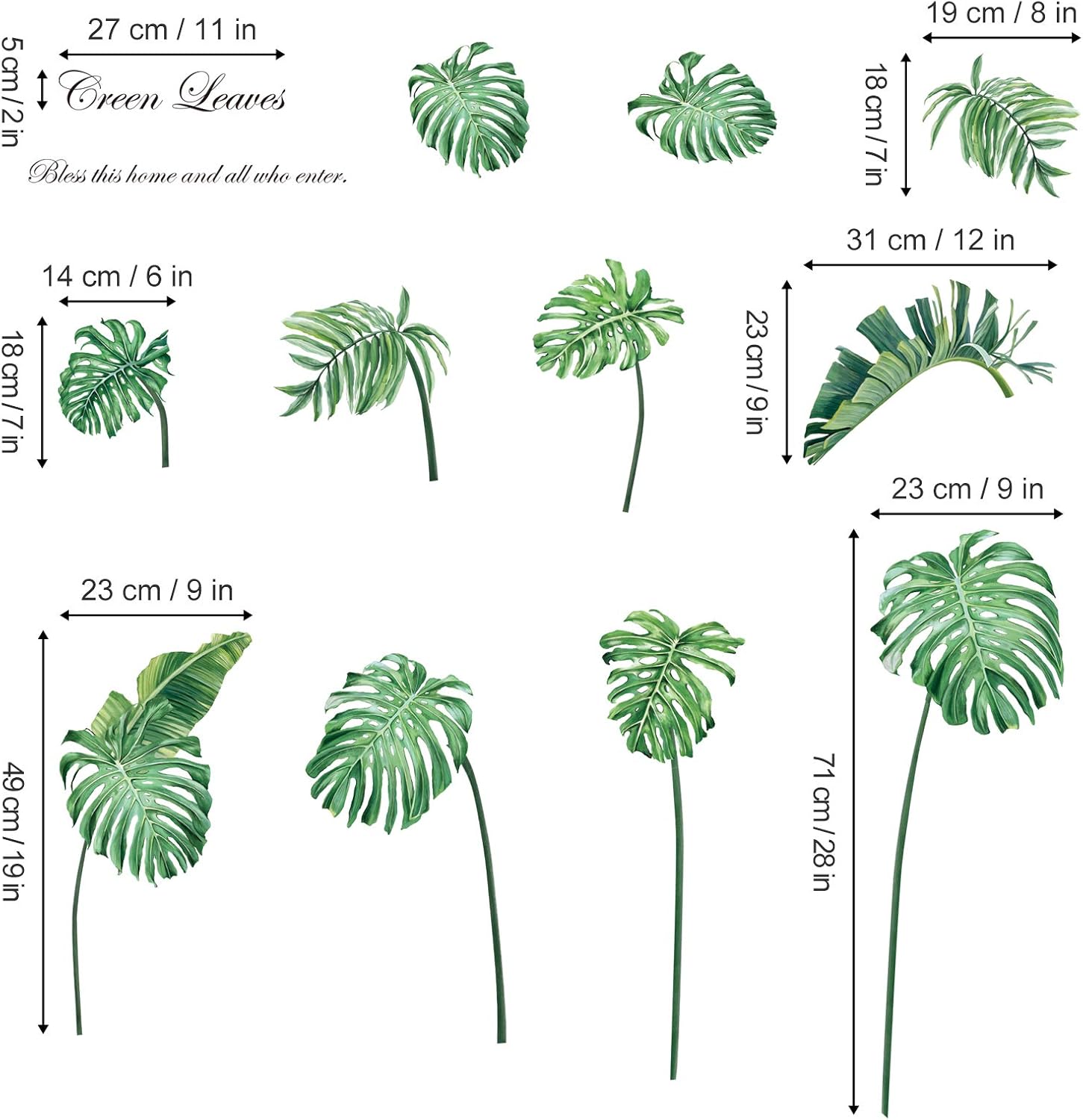 decalmile Green Tropical Leaf Wall Stickers Plants Wall Decals Bedroom Living Room Wall Art Decor - Image 5