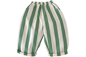 Kids Cotton Linen Pants Toddler Baby Boys Girls Summer Casual Striped Long Harem Pants Comfy Baggy Wide Leg Pull On Trousers