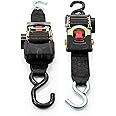 Camco Retractable Transom Tie Down Straps | Break Strength of 3,330lbs and Safe Working Load of 1,100lb | 2-Pack, Durable Polyester Webbing (50031)
