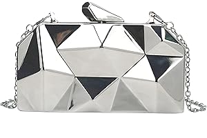 Clutch Purses for Women Lattice Pattern Metal Handbag Chain Geometric Evening Bag for Women