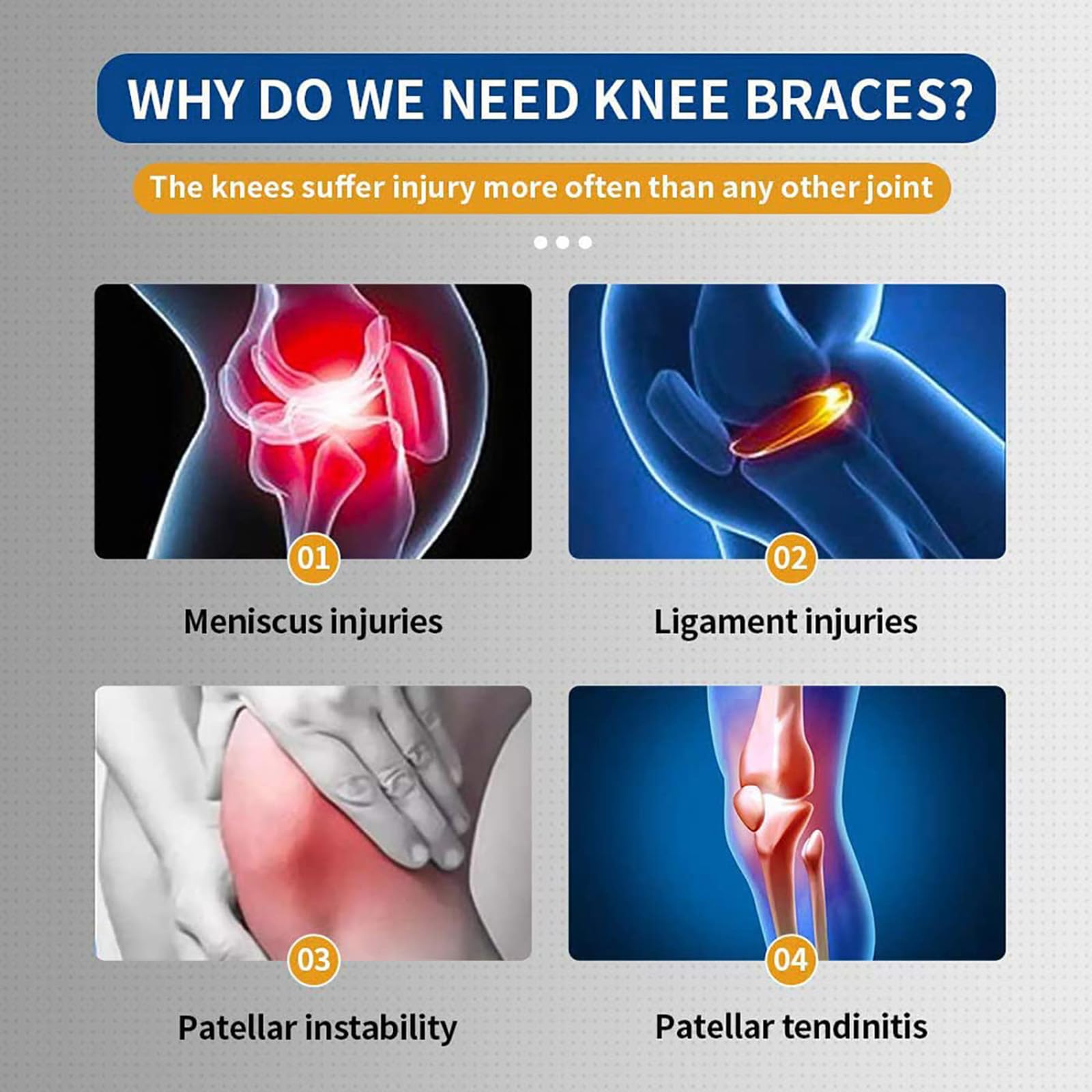 Seitaku Knee Brace Compression Sleeve with Strap: Knee Support Women Men for Pain Relief, Arthritis, Running, Basketball, Weightlifting, Gym, Sports, Workout (NavyBlue, Large)