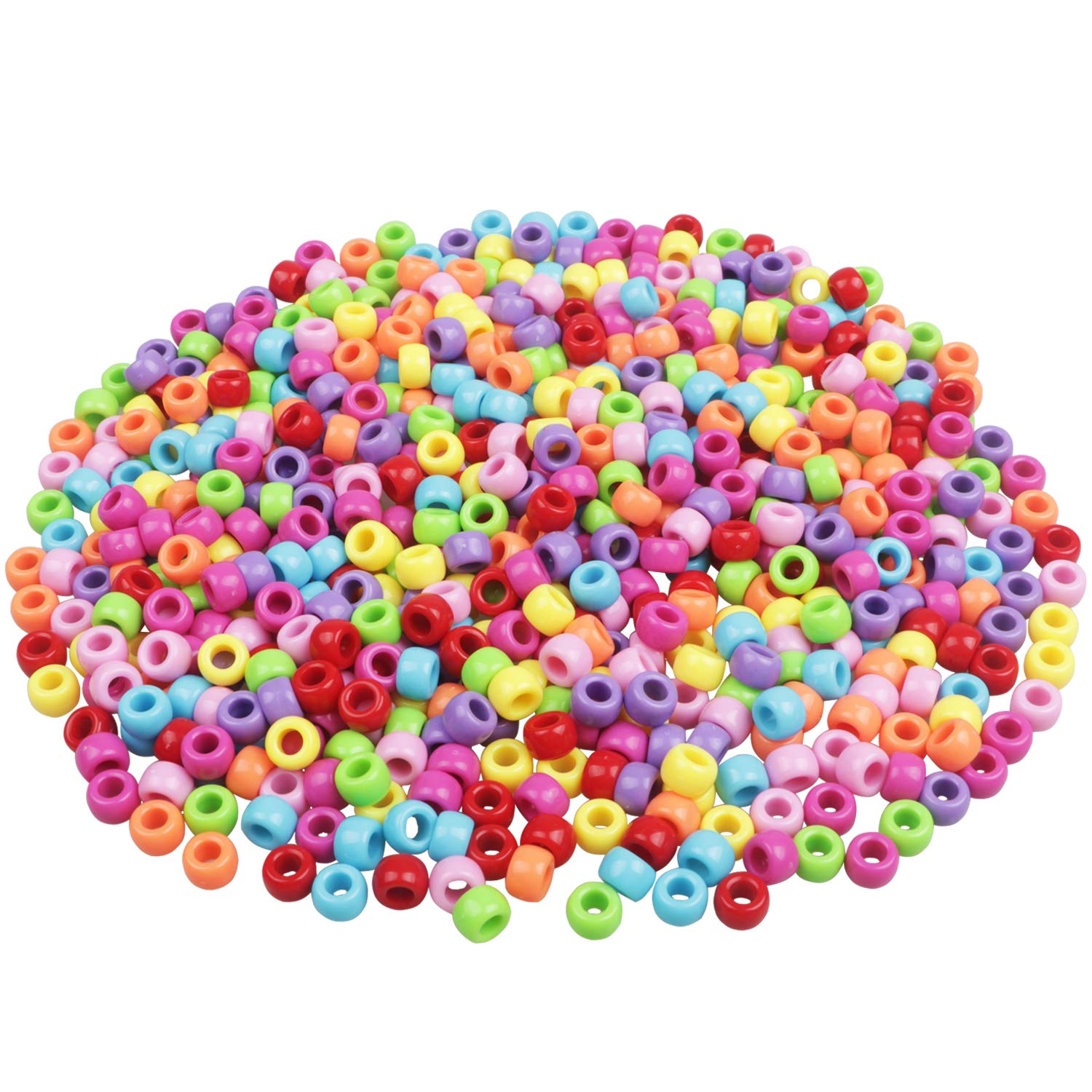 HUASUN Pony Beads 600pcs 9mm Colorful Craft Small Acrylic Loose Pearls Plastic for Jewellery Making, Home Decor, Bracelet, Necklace, Keychain, Phone Strap