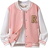 Fdqin Girls Baseball Jacket kids Letterman Jackets Bomber Varsity Jacket for Girls Casual Outerwear 4-12 Years