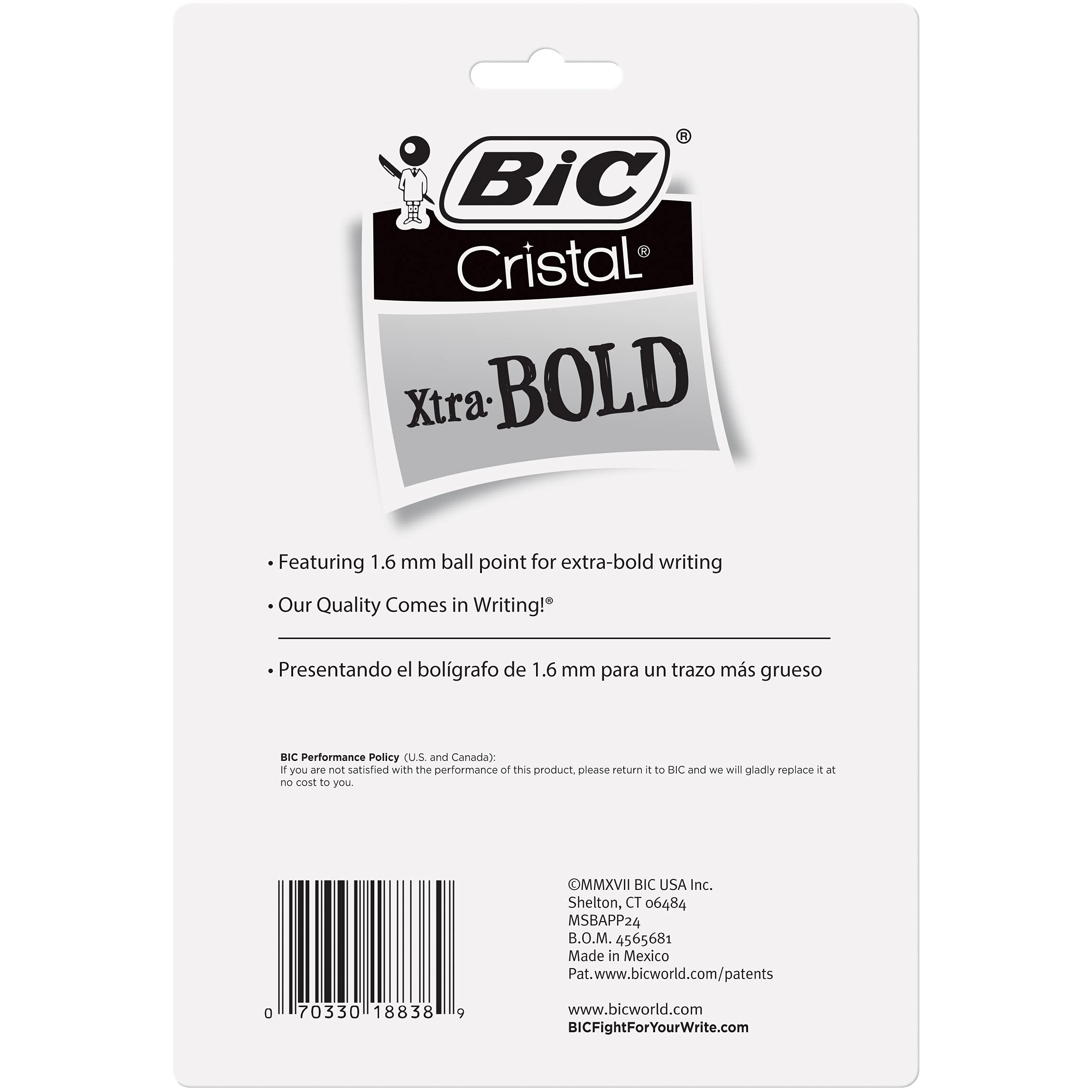 BIC Cristal Xtra Bold Ballpoint Pens, Bold Point (1.6mm) For Vivid And Dramatic Lines, Assorted Colors, 24-Count Pack, Perfect Ink Pens