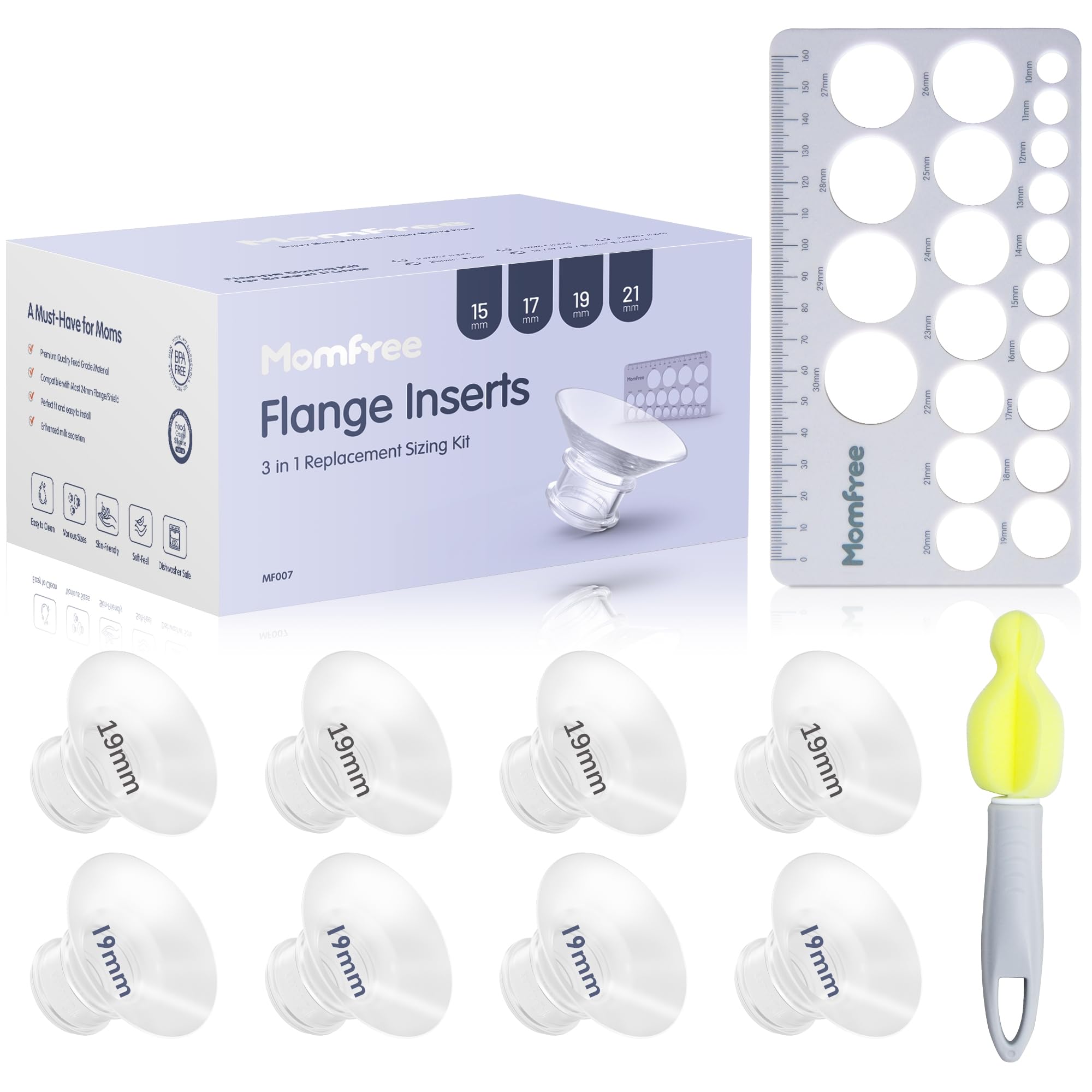Photo 1 of 8PCS Flange Sizing Kit 19mm for 24mm Flanges/Shield, Silicone Flange Insert for Momcozy/Spectra/Medela Breast Pump, Breastfeeding Essential Kit for Moms(with Nipple Rulers and Storage Bag)