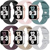 6 Pack Silicone Bands Compatible with Apple Watch Band 38mm 40mm 41mm 42mm 44mm 45mm 46mm 49mm Women Men, Soft Sport Strap Replacement Wristband for iWatch Series 11 10 9 8 SE 7 6 5 4 3 2 1 Ultra