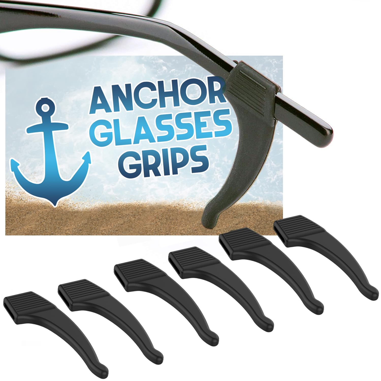 Photo 1 of Anchor Glasses Straps - 3 Pack - Sunglasses Retainer Anti-Slip Glasses Grip Ear Hook Eyeglasses Anti-Slip Temple Tip Glasses Holder (Black)