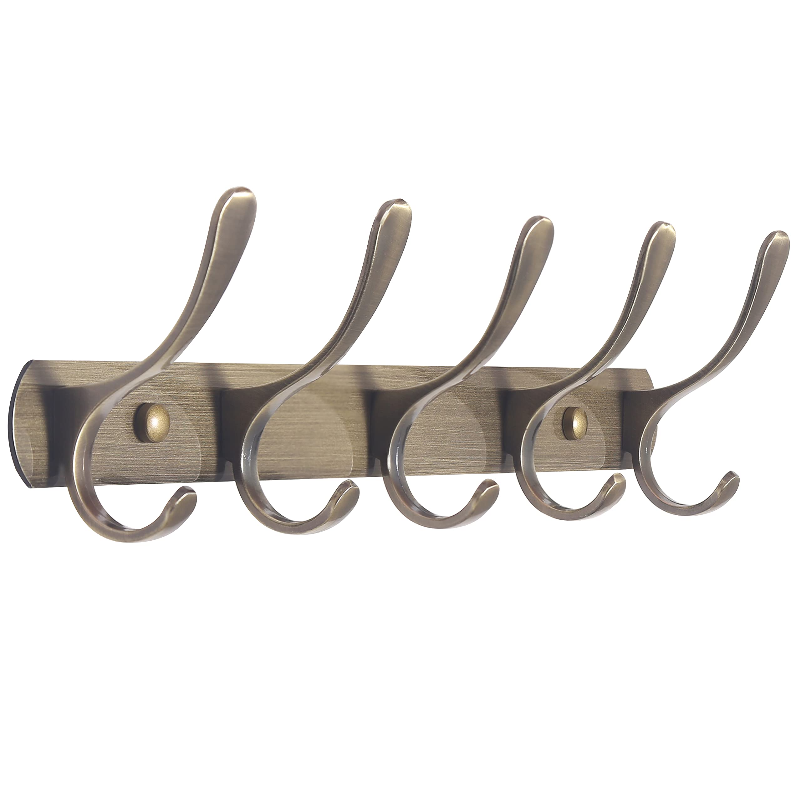 SKOLOO Coat Rack Wall Mount - Modern, Metal Wall Coat Rack with 5 Hooks, Sturdy Wall Hook Rack Rail for Hanging Coat, Jacket, Clothes, Hat, Bronze