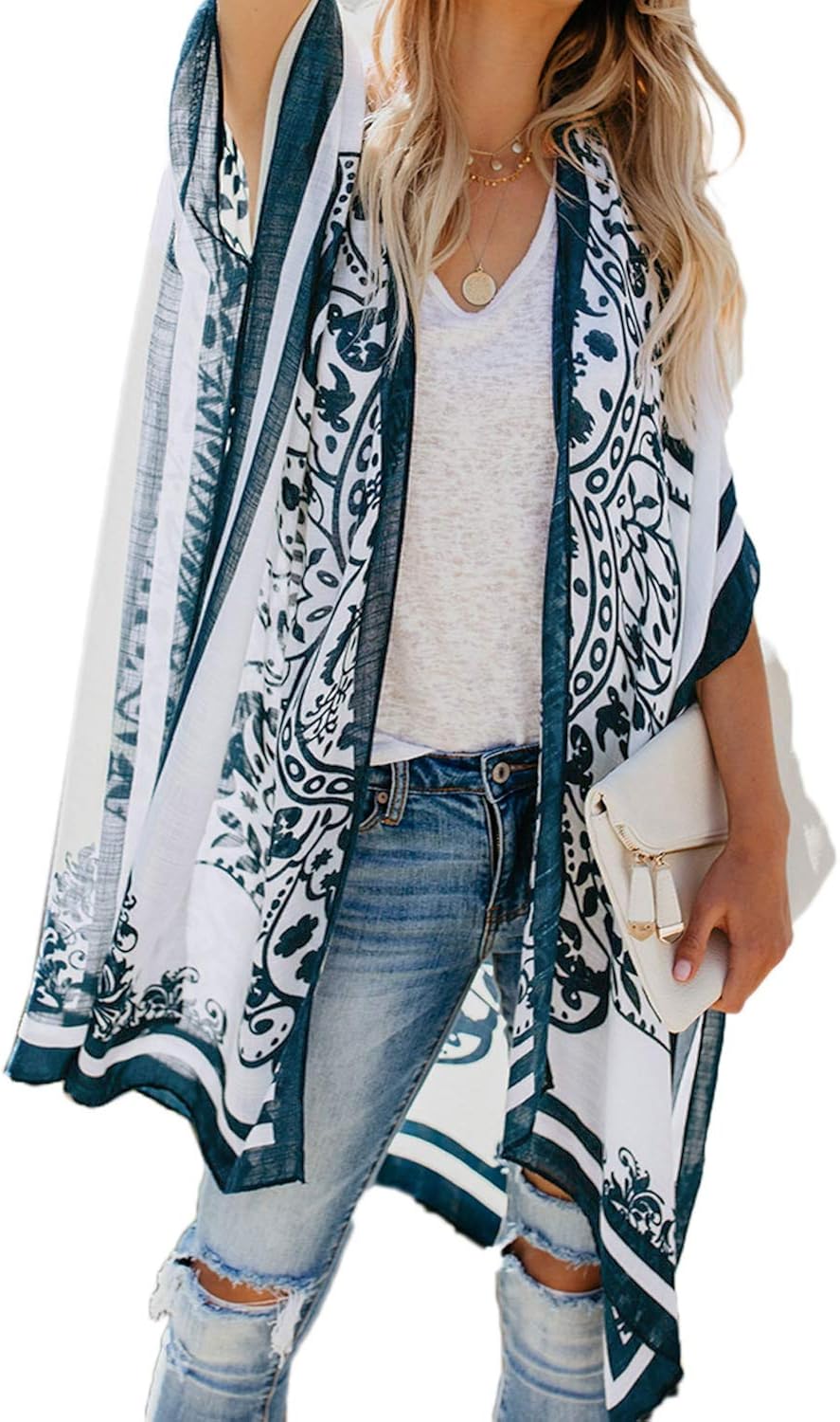 Dokotoo Womens Fashion Spring Loose Loose Open Front Soft Casual Printed Kimonos Bikini Set Swimsuit Cover Up Swimwear Cardigans D Black at  Women’s Clothing store