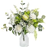 Serra Flora Fake Flowers with Vase,Artificial Silk Roses in Vase,Table Centerpieces for Dining Room, Silk Faux Flower Arrangements for Home, Living Room Bathroom Plant Decor,Table Decorations
