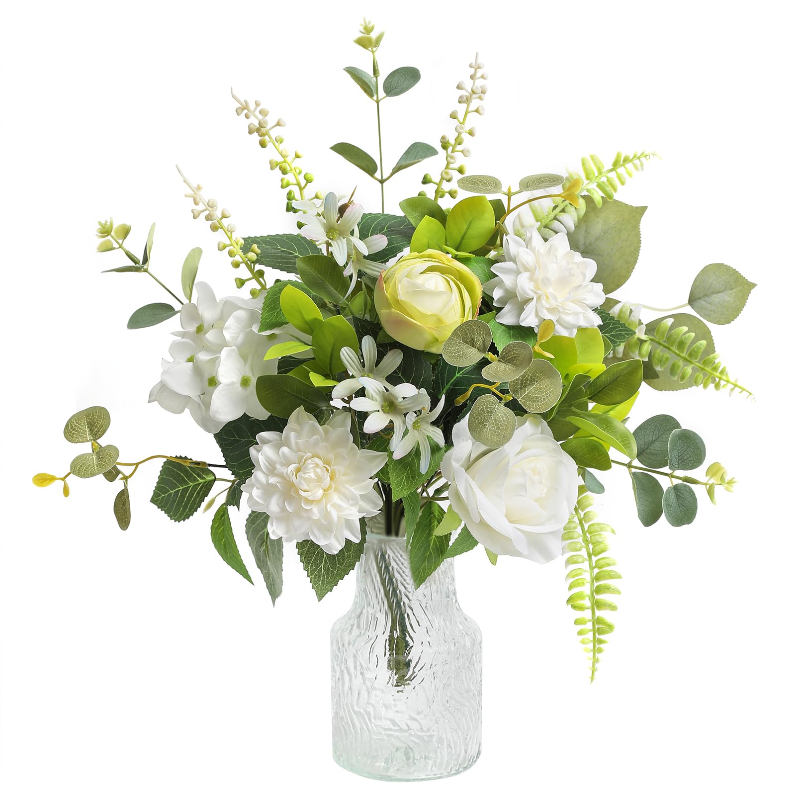 Photo 1 of Serra Flora Fake Flowers with Vase,Artificial Silk Roses in Vase,Table Centerpieces for Dining Room, Silk Faux Flower Arrangements for Home, Living Room Bathroom Plant Decor,Table Decorations