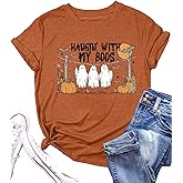 Halloween Shirts for Women: Skeleton Shirt Witch Ghost Spooky Skull Pumpkin Graphic Tee Orange Boo Fall Top Short Sleeve