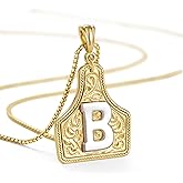 KissYan Western Cowgirl Initial Necklace Valentines Day Gifts for Men Women, 14K Gold Plated Cowboy Letter Pendant Necklace Handmade CowTag Two-Toned Jewelry