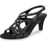 PIZZ ANNU Women's Amelia Heels Sandals Sparkle Crystal Open Toe Slingback High Heel Sandals Dress Pumps Shoes for Party Wedding