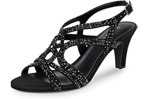 PIZZ ANNU Women's Amelia Heels Sandals Sparkle Crystal Open Toe Slingback High Heel Sandals Dress Pumps Shoes for Party Wedding