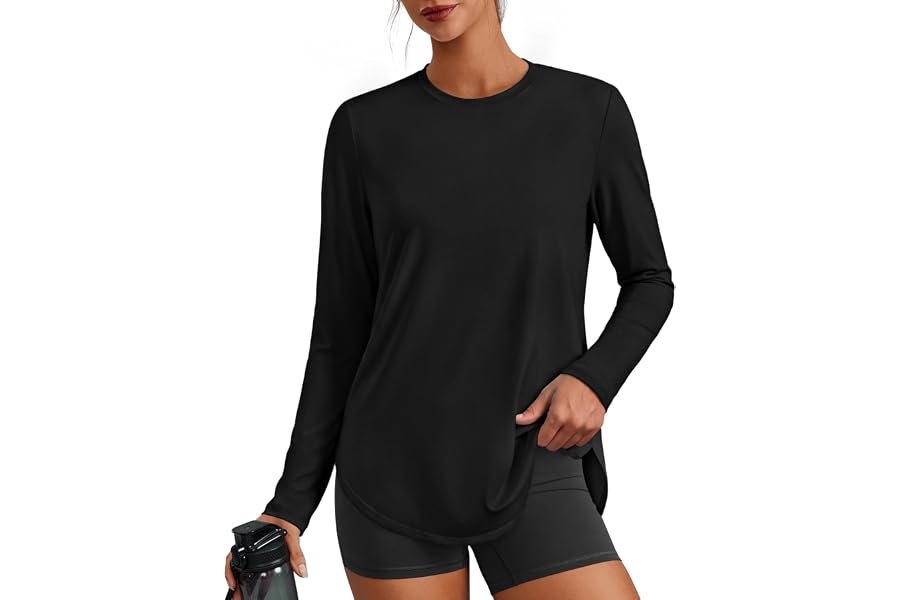 PINSPARK Workout Tops for Women Long Sleeve Shirts Ultra-Soft Gym Top S-3XL | Hip-Length, Ultra-Soft, Lightweight, Quick Dry,