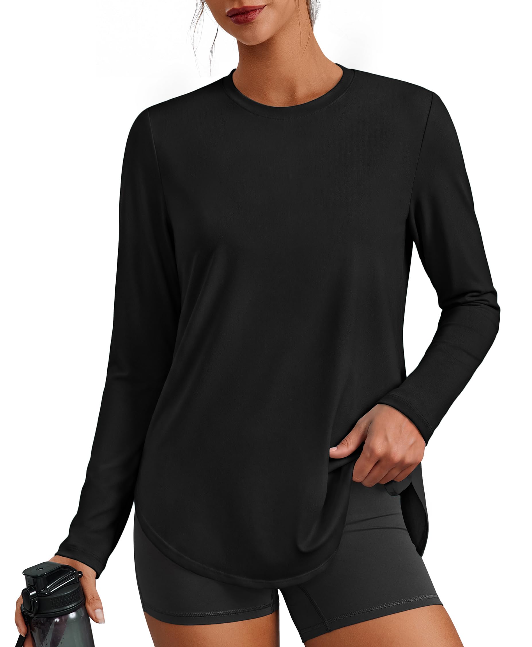 PINSPARK Workout Tops for Women Long Sleeve Shirts Ultra-Soft Gym Top S-3XL | Hip-Length, Ultra-Soft, Lightweight, Quick Dry, Sun Protection, Breathable, for Gym, Pilates, Running, Hiking, Yoga, Casual