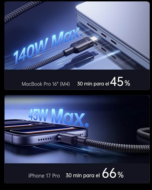 Baseus USB C vs USB C, 140W Max cabo USB C 2-em-1 1,5m, para iPhone 17/16/15/14/13/12/Pro Max/Plus Series, Galaxy S25-S22, MacBook Air/Pro, Lenovo, HP, iPad, et plus (USB 2.0, Design Three)