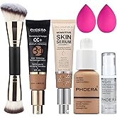 Hilareco PHOERA Foundation,PHOERA CC Cream Foundation Color Correcting Anti Aging Hydrating Serum,PHOERA 4-in-1 Tinted Moisturizer Foundation Serum (105+160CC+N04/ Sand+ Sand+Sand)