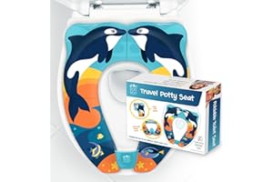 UNI BOO BOO Travel Potty Seat - Portable and Foldable Toddler Kids Toilet Training Seat for All Toilets - with Splash Guard and Rubber Pads - Free Kids Travel Bag for Boys and Girls (Orca)