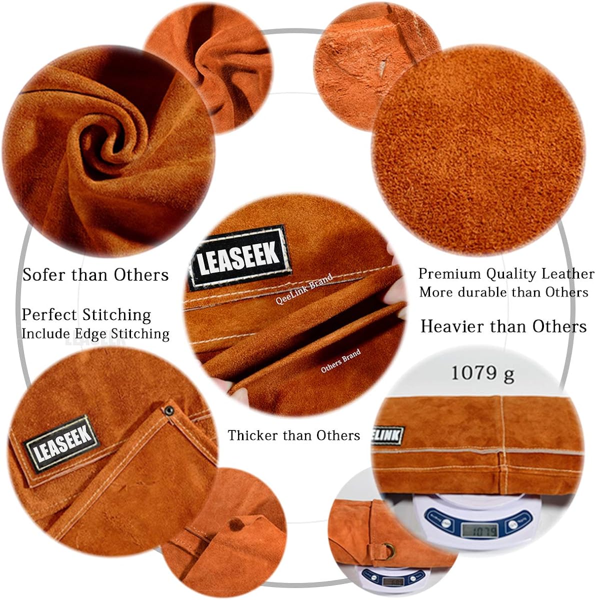 Leather Welding Apron by LeaSeek - Heavy Duty Tools Shop Apron with 6 Pockets, 24inch X 42inch Extra Long, Brown(Size: M to XXL) - Image 3