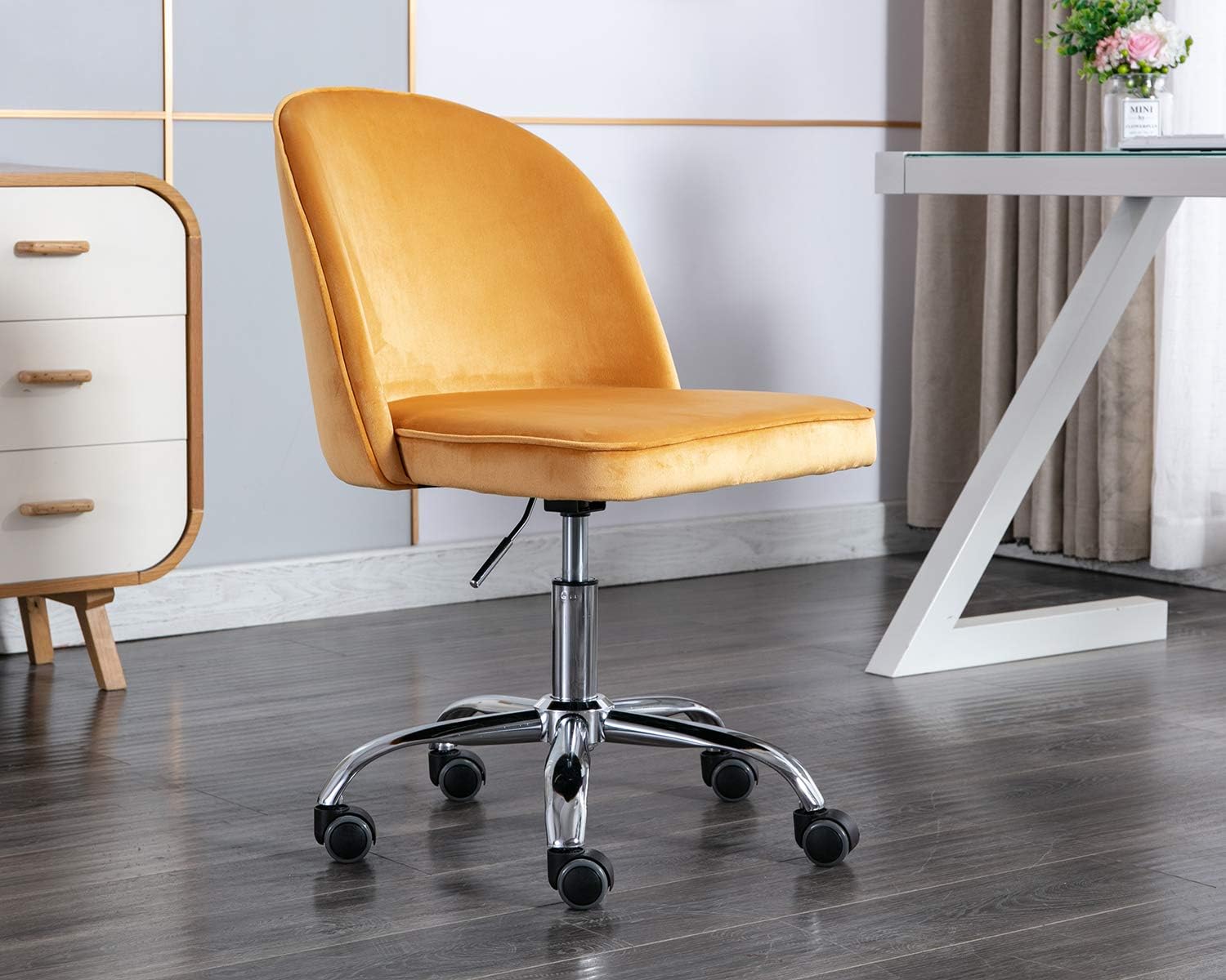 Chairus Tufted Task Chair, Reception Chair with Height Adjustment (Armless Design for Small Homes and Offices), Orange Yellow