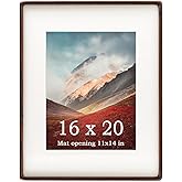 Zibrelte 16x20 Frames Natural, Solid Walnut Wood 16 x 20 Picture Frame with Mat for 11 x 14 Image, Wall Gallery Mounting 20 x 16 Inch Large Poster Photo Frame