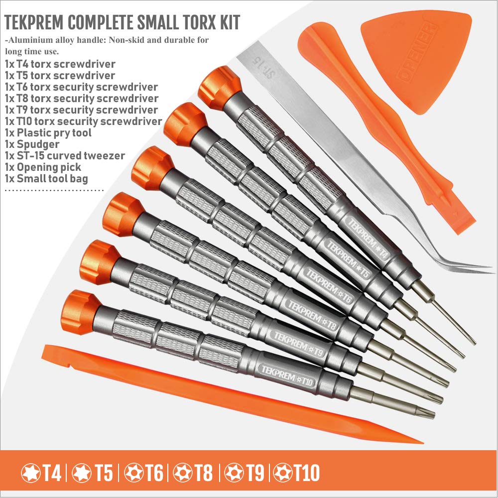 TEKPREM 10 in 1 Torx Screwdriver Set with T4 T5 T6 T8 T9 T10 Torx Security Set,Small Precision Torx Repair Kit for Apple,Macbook,Mac mini,Xbox one Xbox360 Controller,PS3,PS4,Computer and Pocket Knives
