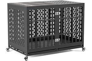 Huddycove 48inch Heavy Duty Dog Crate Compatible with Optional Divider, Extra Large Kennel for High Anxiety Dogs, Indestructible Pet Cage Indoor, Double Dog Crate for 2 Small Dogs