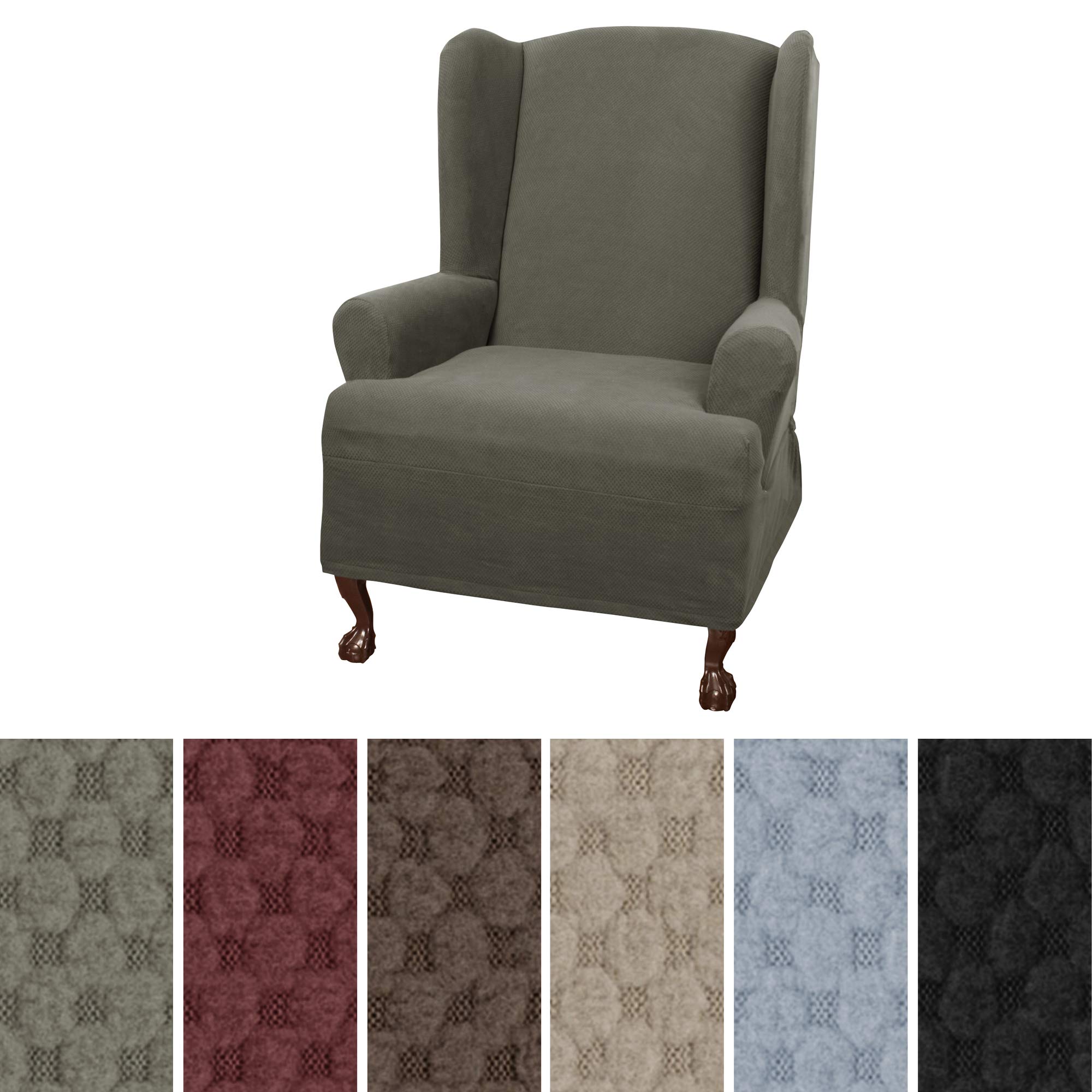 MAYTEX Pixel Ultra Soft Stretch 1 Piece Wing Back Arm Chair Furniture Cover Slipcover, Dusty Olive Green