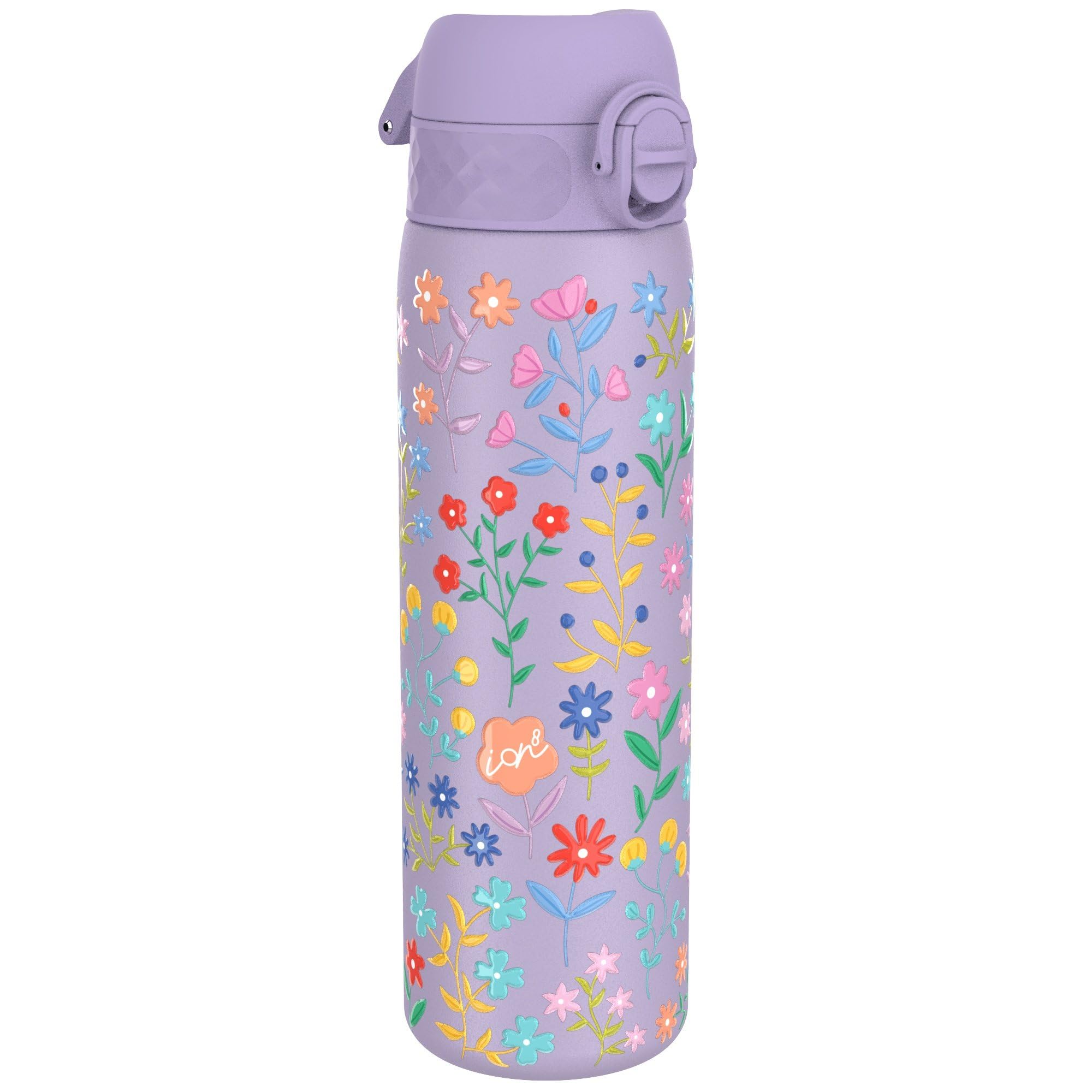 Ion8 Vacuum Insulated Steel Water Bottle, 500 ml/17 oz, Leak Proof, Easy to Open, Secure Lock, Dishwasher Safe, Fits Cup Holders, Carry Handle, Scratch Resistant, Metal Water Bottle, Ditsy Floral