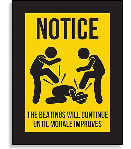 Targa In Metallo Divertente Con Slogan 'The Beatings Will Continue Until Morale Improves' - 20x30 Cm - Decorazione Da Parete Retrò Per Ufficio, Garage, Bar