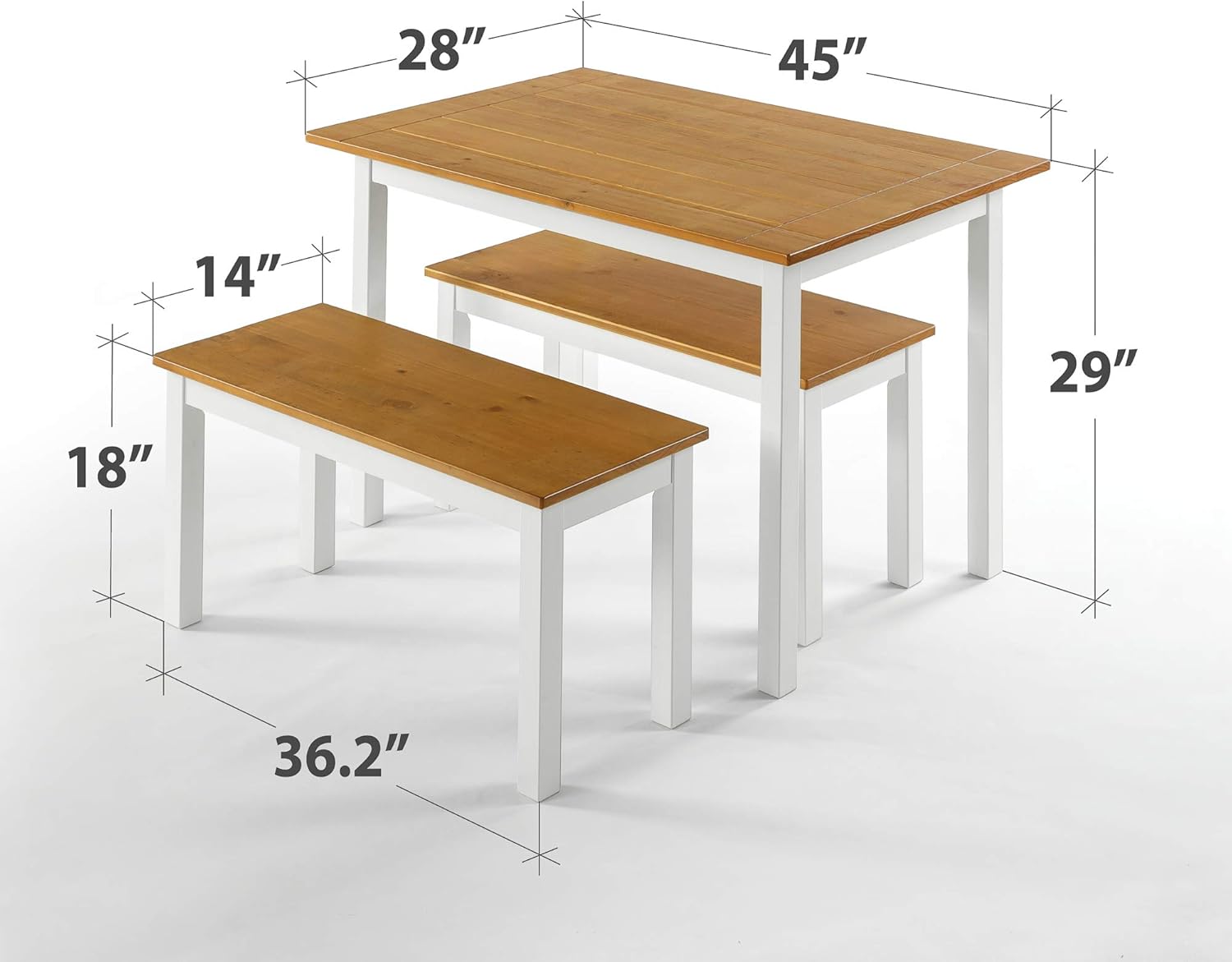 Zinus Becky Farmhouse Dining Table with Two Benches / 3 piece set - Tables
