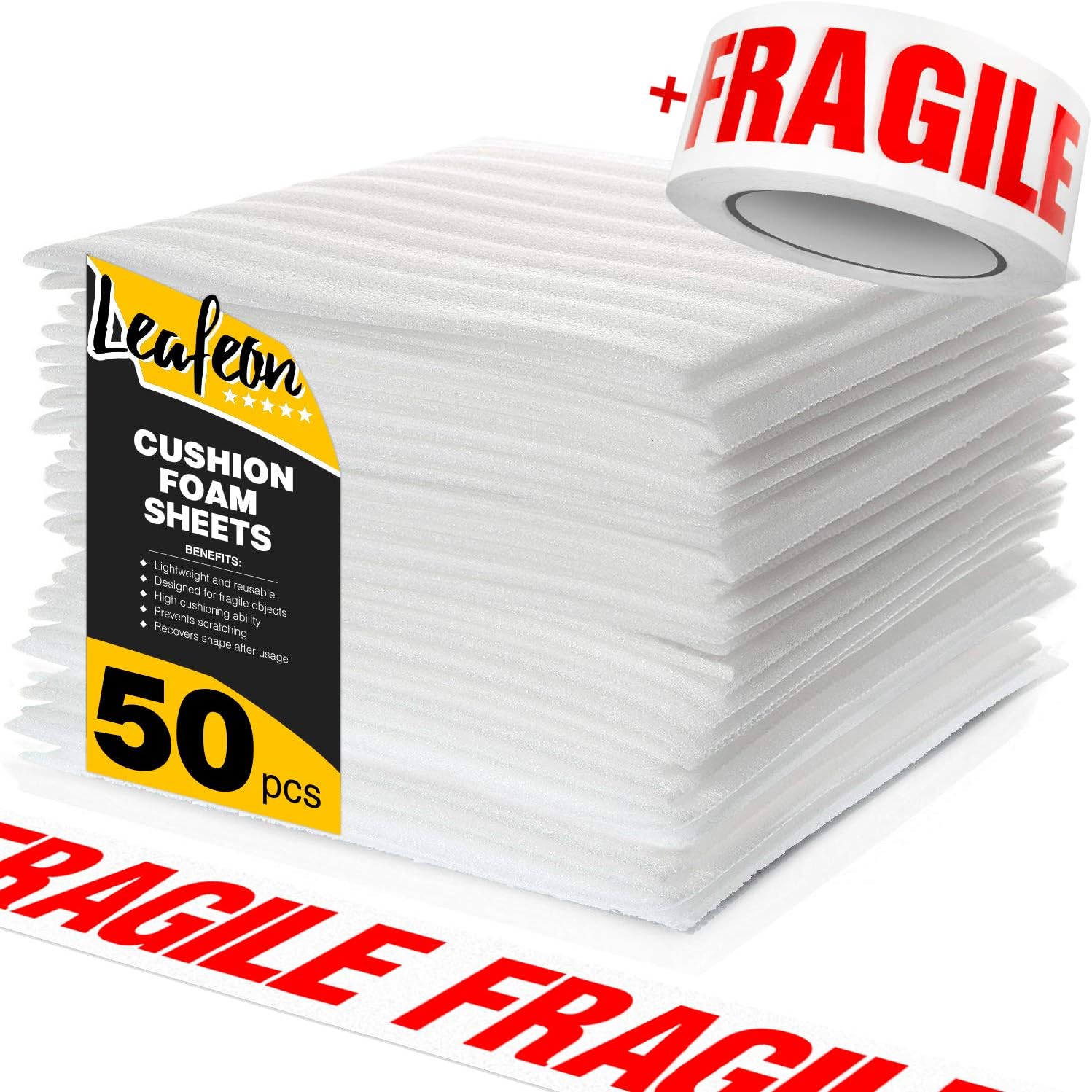 12" x 12" Foam Wrap Sheets for Packing Shipping and Moving Supplies – Cushion Foam Wraps are an Alternative to Bubble Envelopes & Bubble Cushioning Wrap – Good with Moving and Packing Boxes – 50 Pack