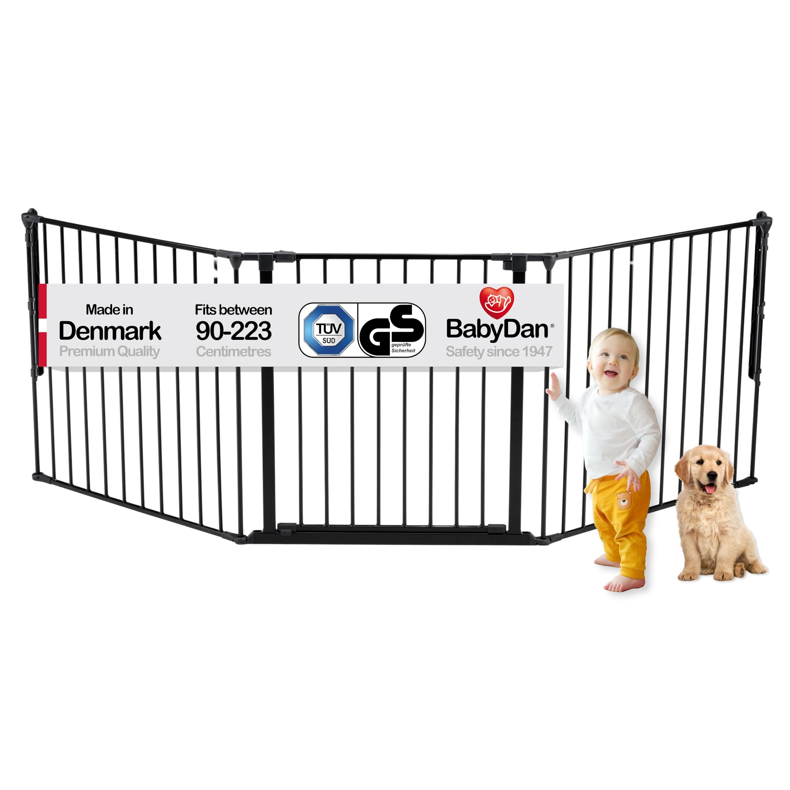 BabyDan Flex L, 90-223 cm/35.5-87.70 inches, Stair Gate/Room Divider, Black, Made in Denmark - Baby Gate/Safety Gate (Pet Gate/Dog gate/Dog playpen)
