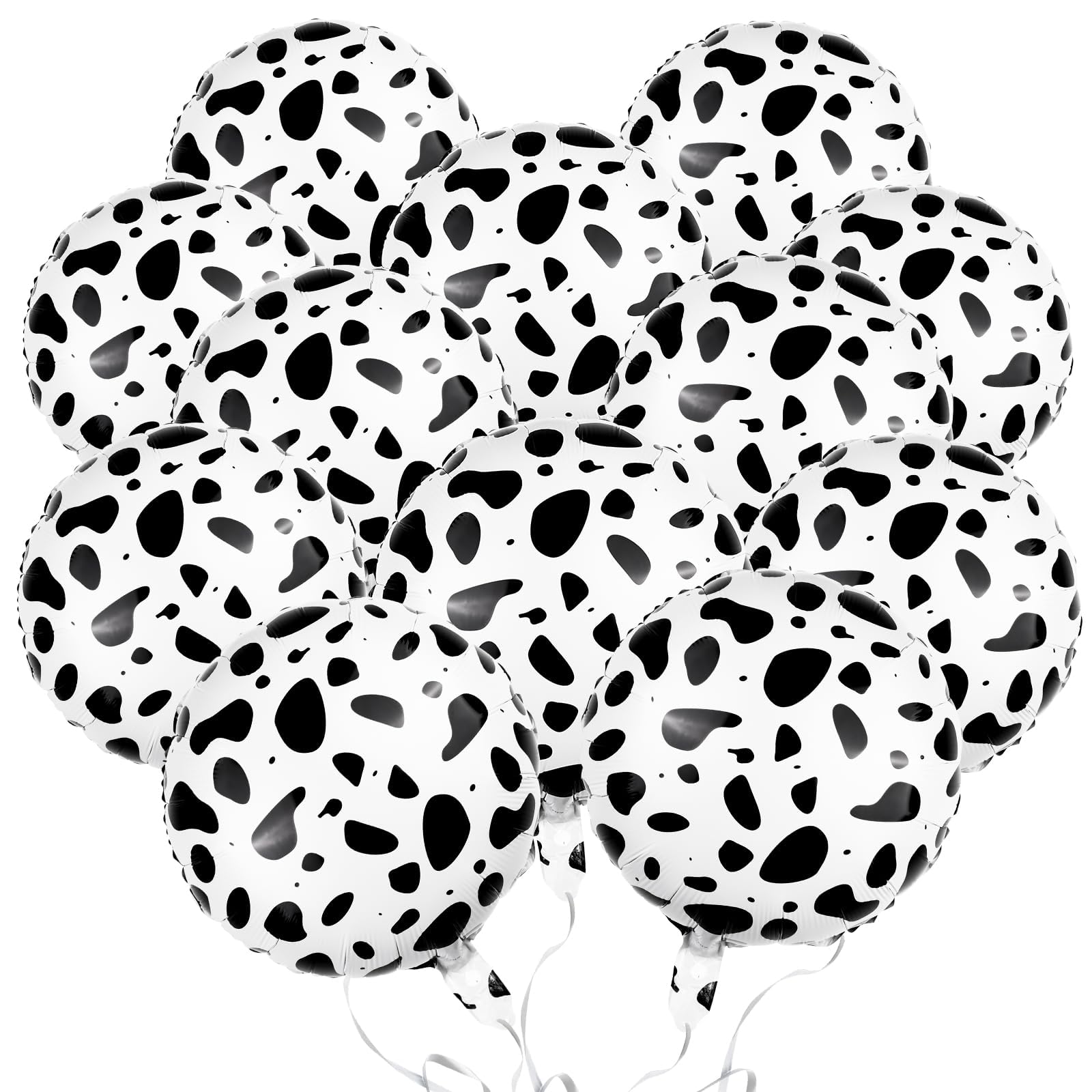 Photo 1 of 12 Pcs 18 inch Cow Print Aluminum Foil Balloons Jungle Animal Patterns Round Aluminium Foil Balloon Wildlife Print Balloons for Zoo Themed Jungle Safari Themed Birthday Decorations (Cow Print)