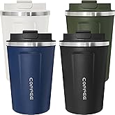 ATZNZIK 4 Pack Travel Coffee Mug 12oz Insulated Coffee Cup with Lid, Reusable Thermal Coffee Cup Stainless Steel Coffee Tumbler to Keep Hot & Cold Drinks for Car, Daily, Travel and Gifts, Multicolor